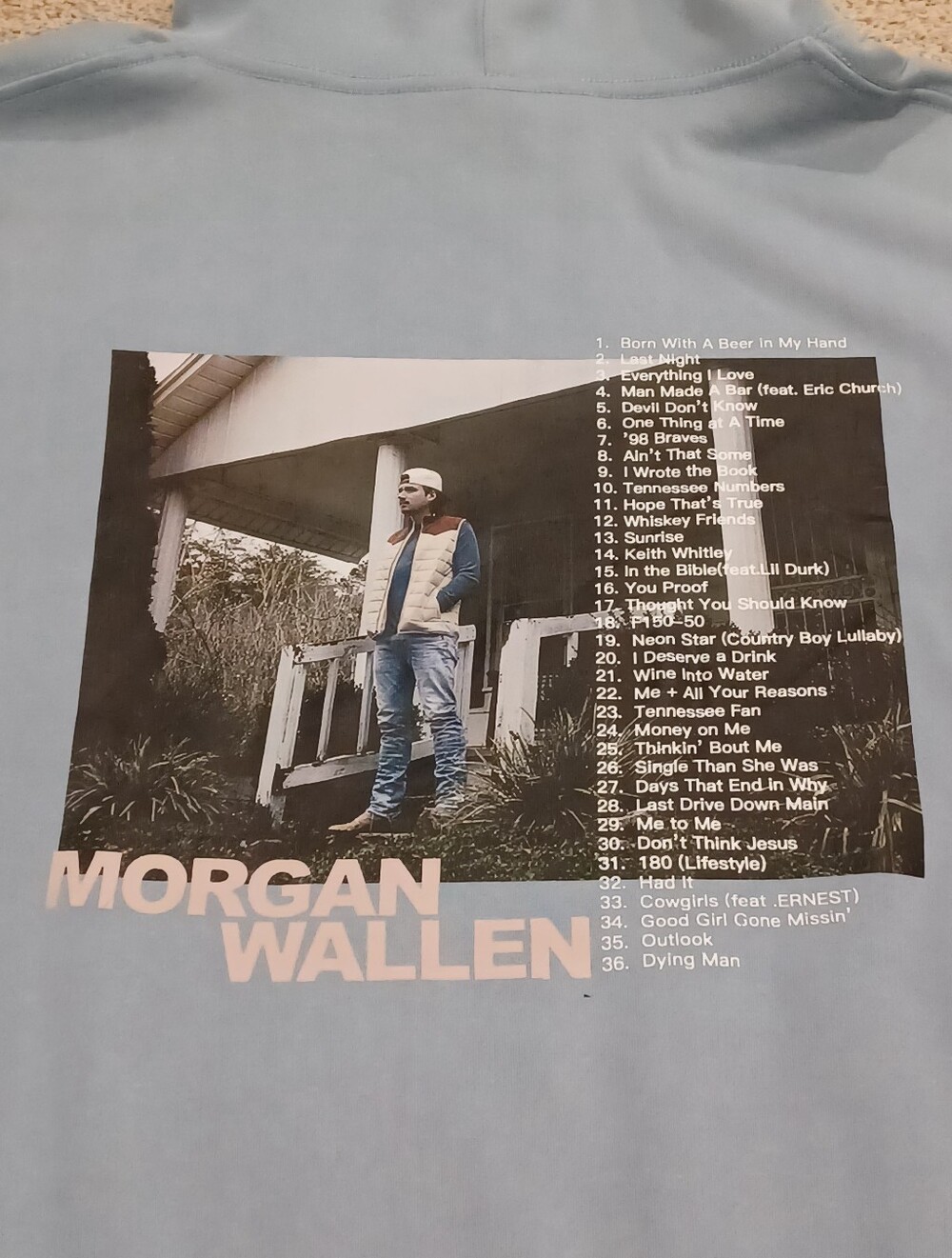 Morgan Wallen Concert Hoodie Light Blue Size Large